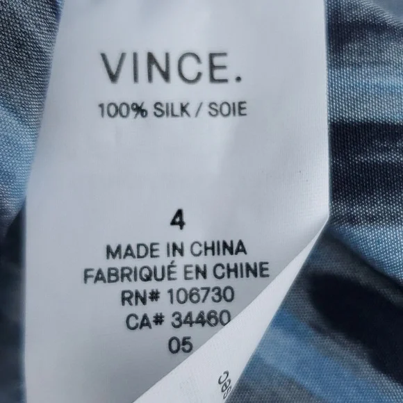 NWT Vince Silk Shibori Tie Dye Blouse Blue White Size 4 - Picture 7 of 13